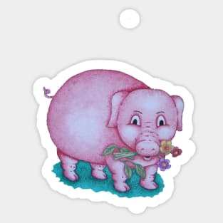 Cute piggy with  flowers illustration Sticker